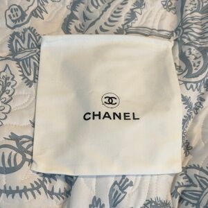 CHANEL White and Black Logo Drawstring Pouch/Dust Bag